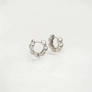 Beaded Silver Huggies Hoops - Paris